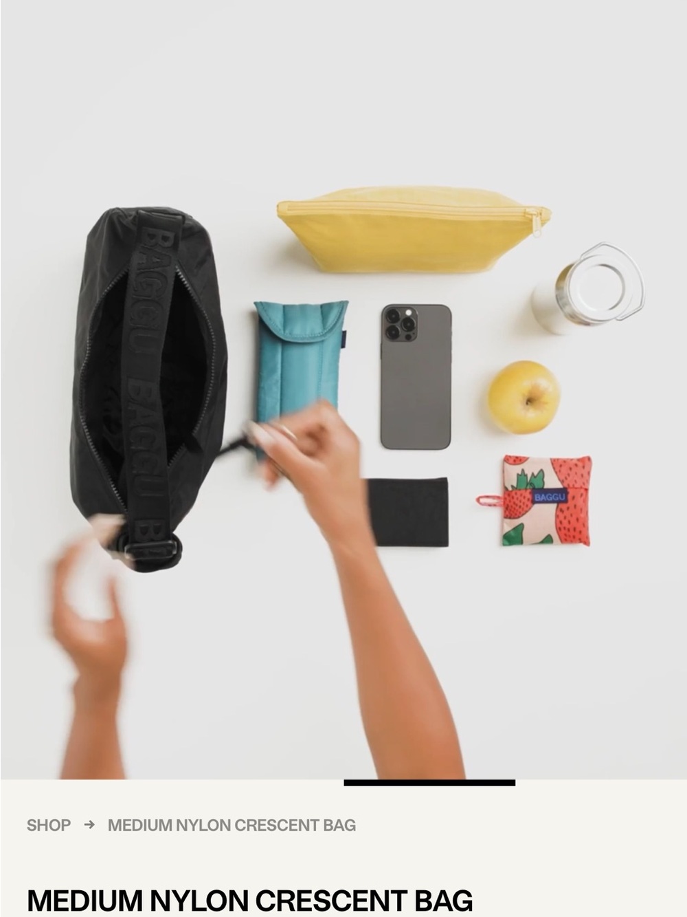 Baggu Medium Nylon Crescent Bag - Celadon - Picture 2 of 5